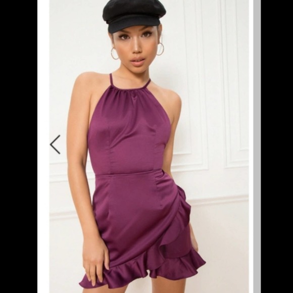 ABOUT US CIARA HALTER NECK ADJUSTABLE STRAPS  MINI PLUM WOMEN'S XSMALL - Picture 1 of 12